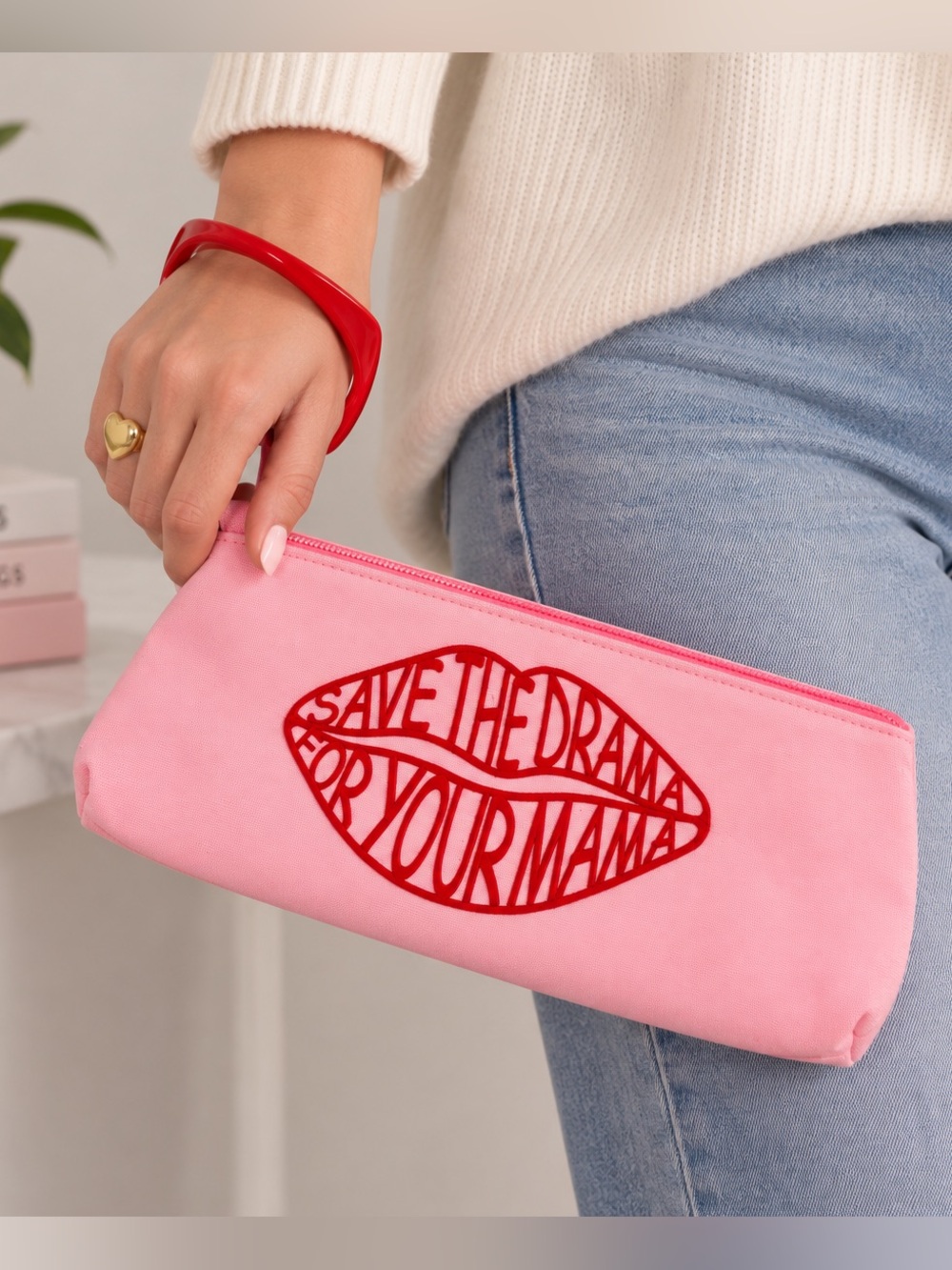 Y2K‎ Bracelet Lips Bag “Save The Drama For Your Mama” Pink Wristlet Clutch Bag